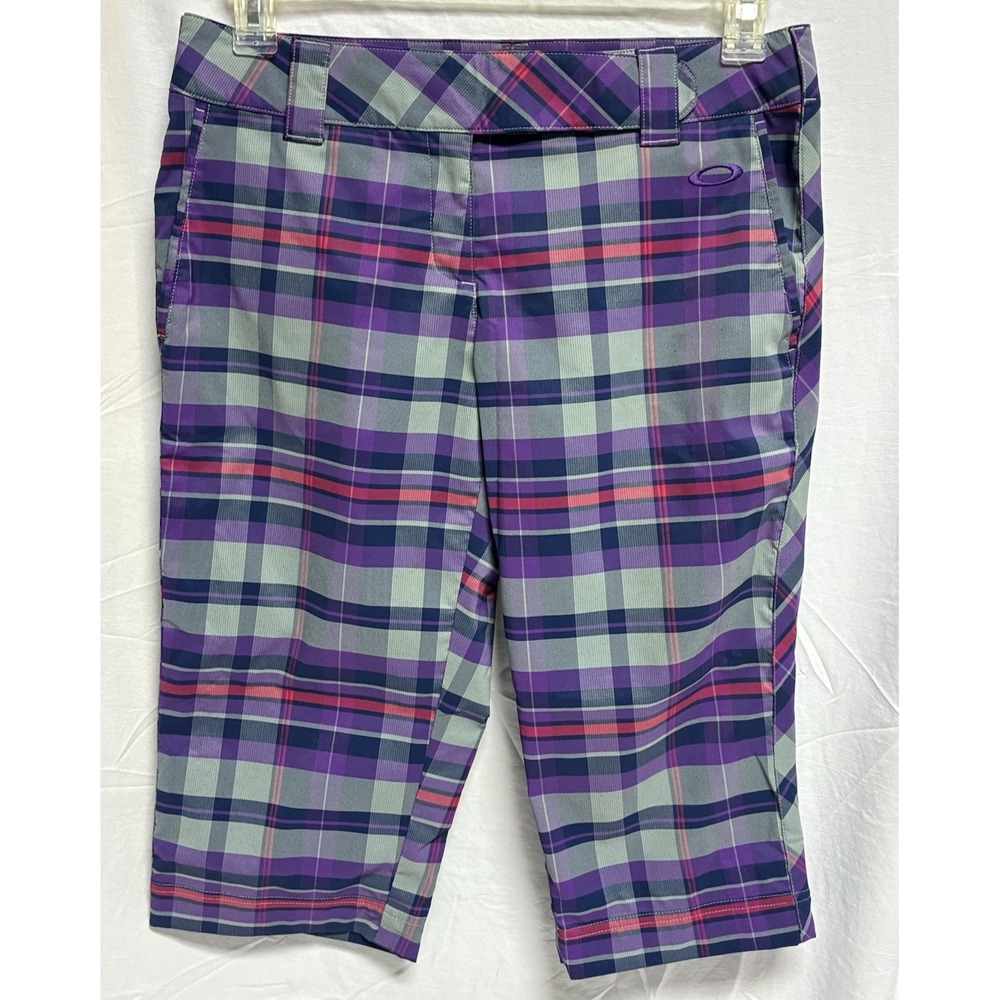 Oakley Womens Plaid Capri Shorts 8 Purple